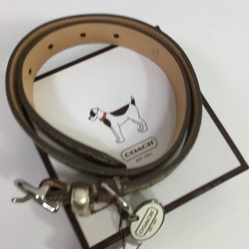 Coach 8837 Signature Jacquard Dog Collar Brown Gold Trim Charm Size XL